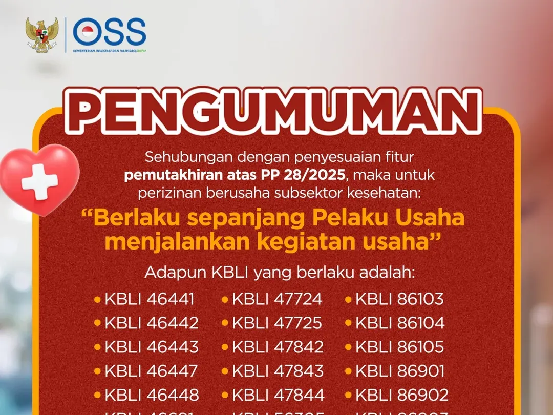 Perizinan Berusaha Subsektor Kesehatan Berlaku Sepanjang Pelaku Usaha Menjalankan Kegiatan Usaha.