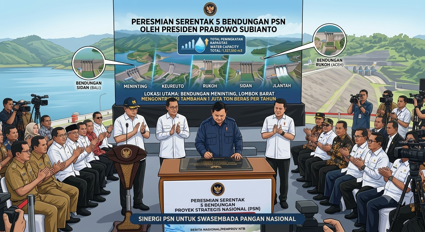 Presiden Prabowo Resmikan 5 Bendungan di Indonesia, Lombok Barat, 10 Juli 2026